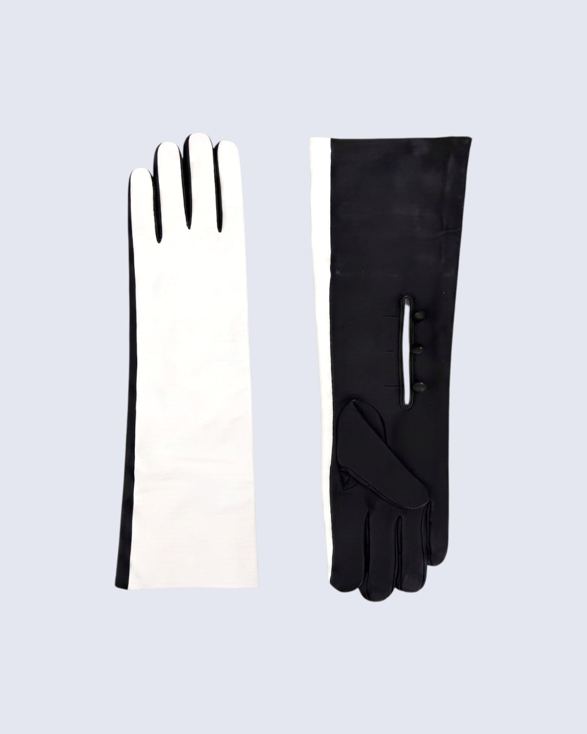 Guantes largos de cuero en blanco y negro para mujer