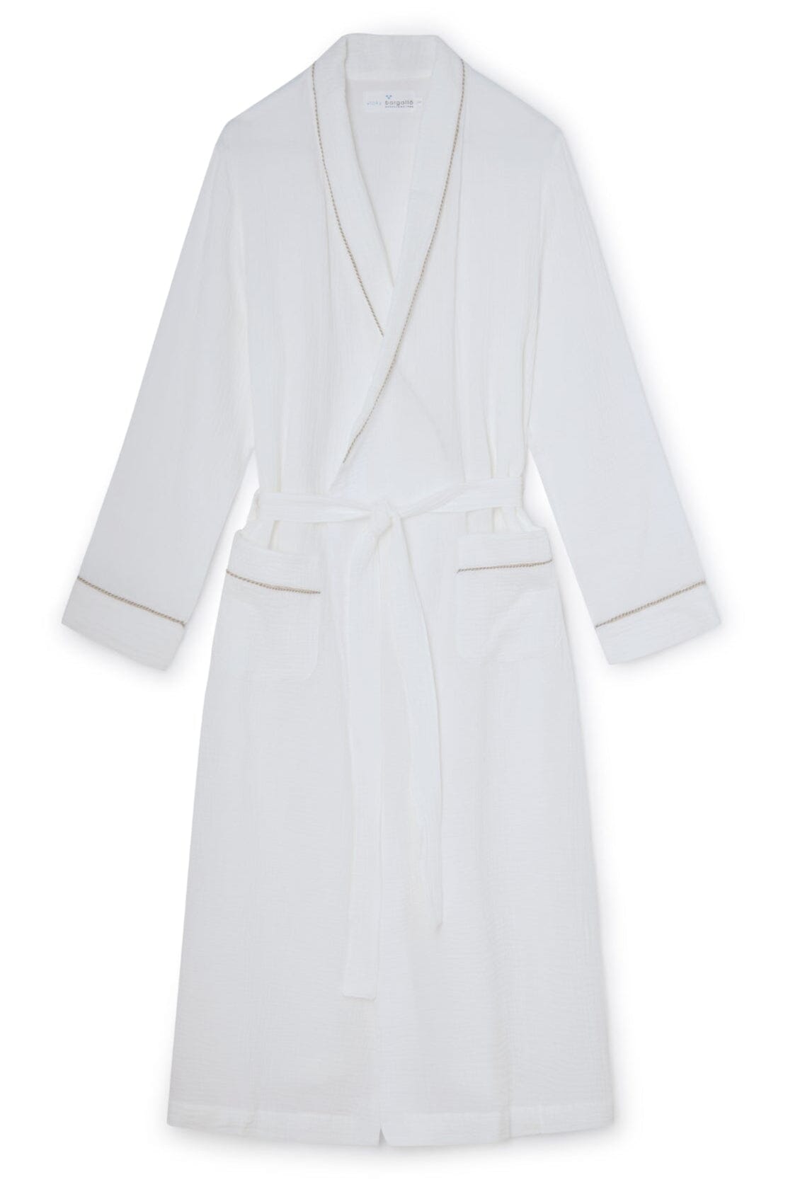 Batín Bambula Blanco con vivo tostado Batín mujer Vicky Bargalló