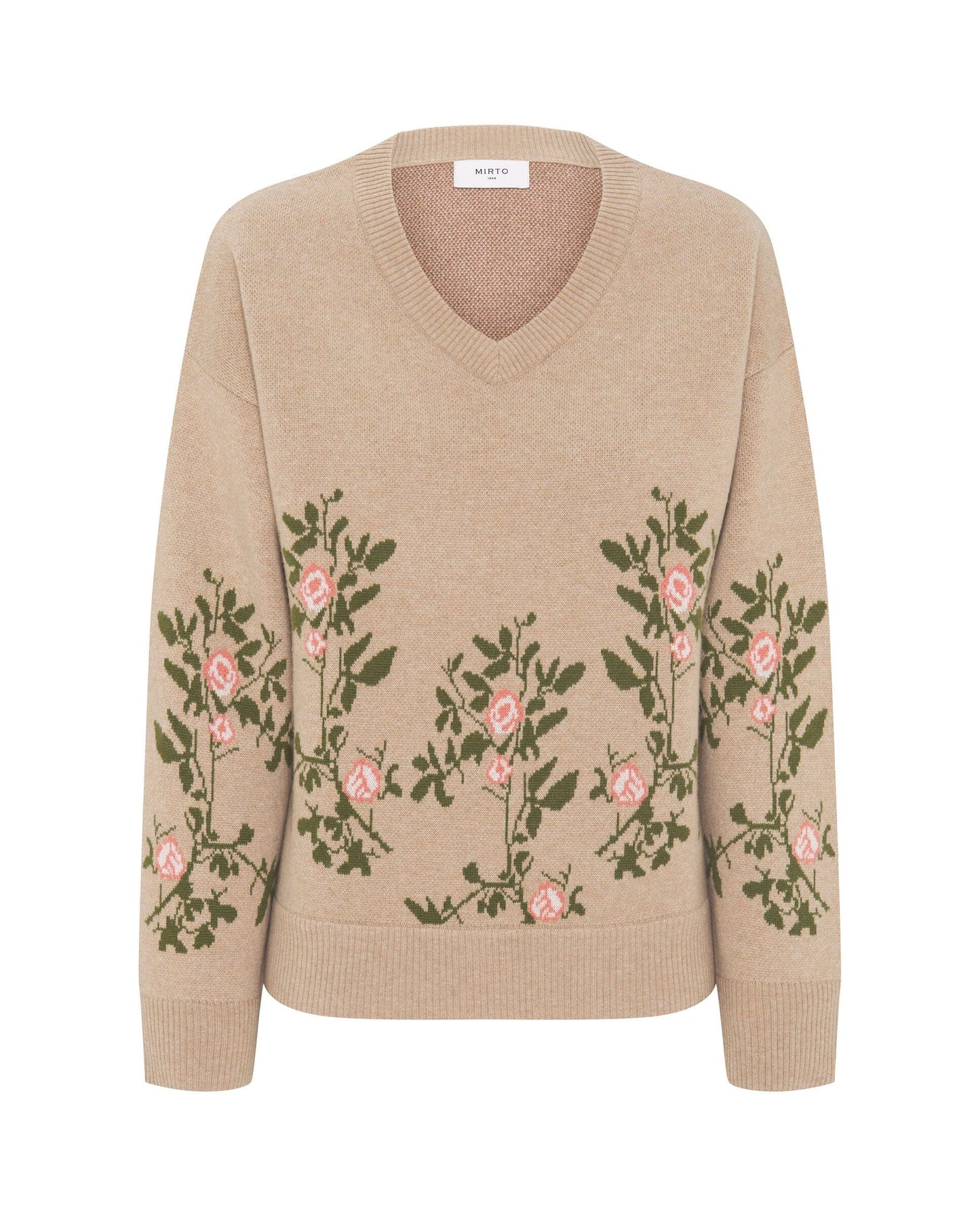 Beige floral jacquard cashmere wool sweater Sweaters Mirto