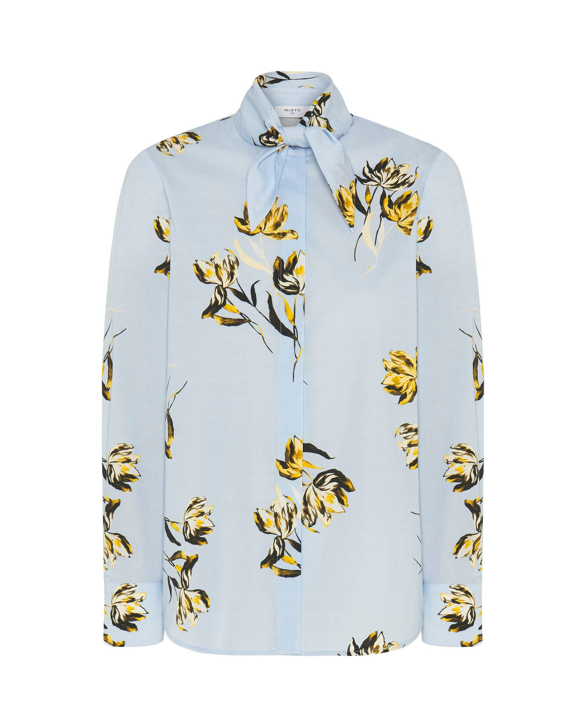 Blue Floral Print Shirt with Bow Shirts & blouses Mirto