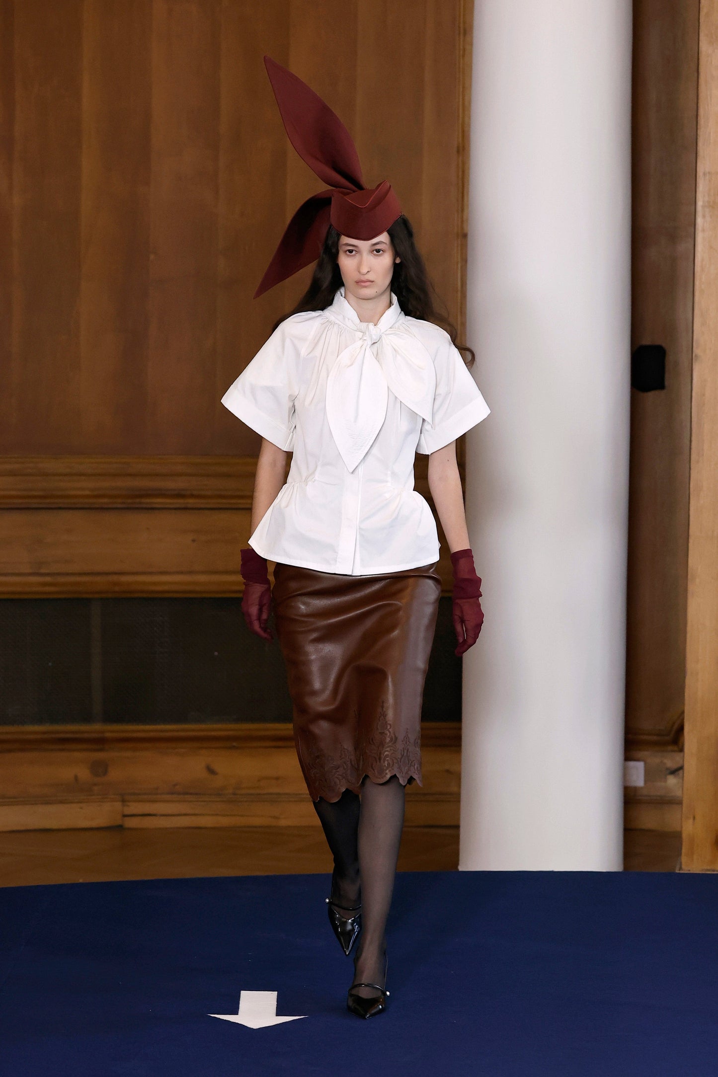 Brown Embroidered Leather Skirt Skirts PALOMO SPAIN