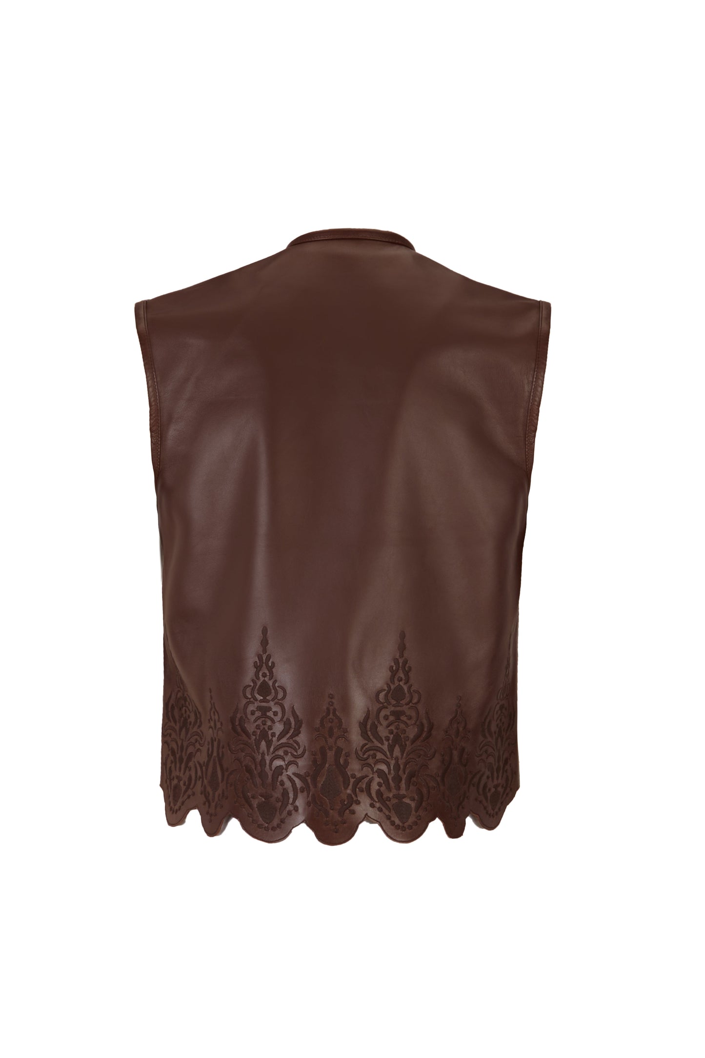 Brown Embroidered Leather Vest Vests PALOMO SPAIN