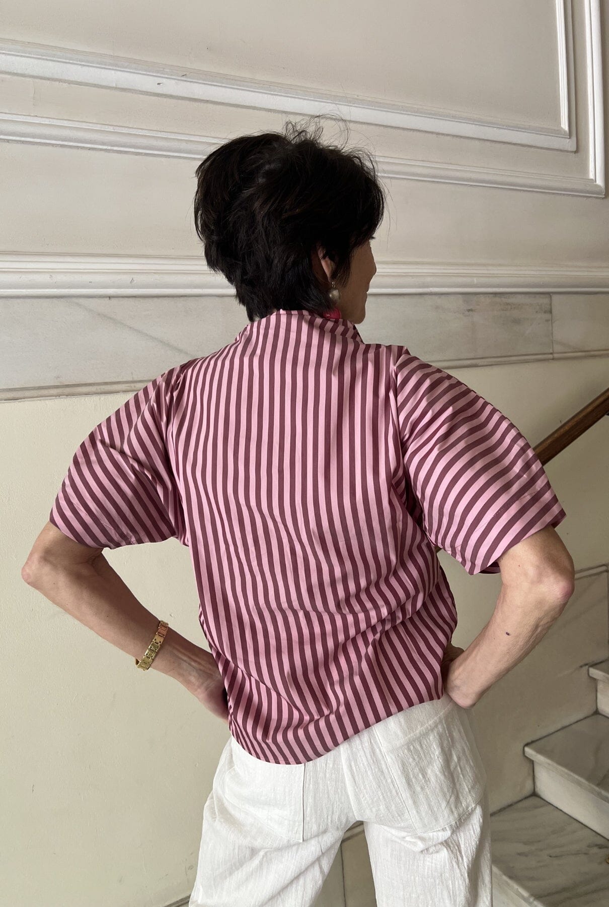 Camisa lateral manga corta rayas rosa/naranja Shirts & blouses Iki Essentials