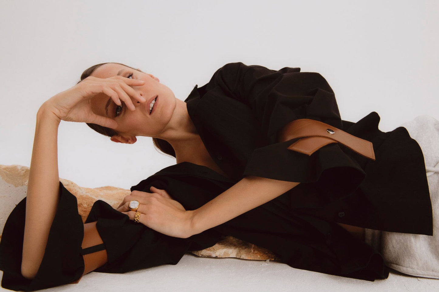 Camisa oversize negra con cuero Shirts & blouses Miguel Marinero