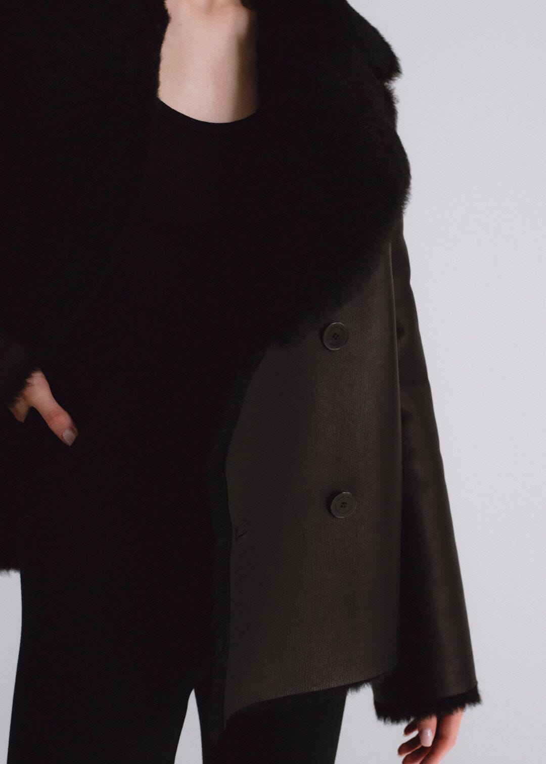 Chaqueta de pelo y piel napa negra Miguel Marinero