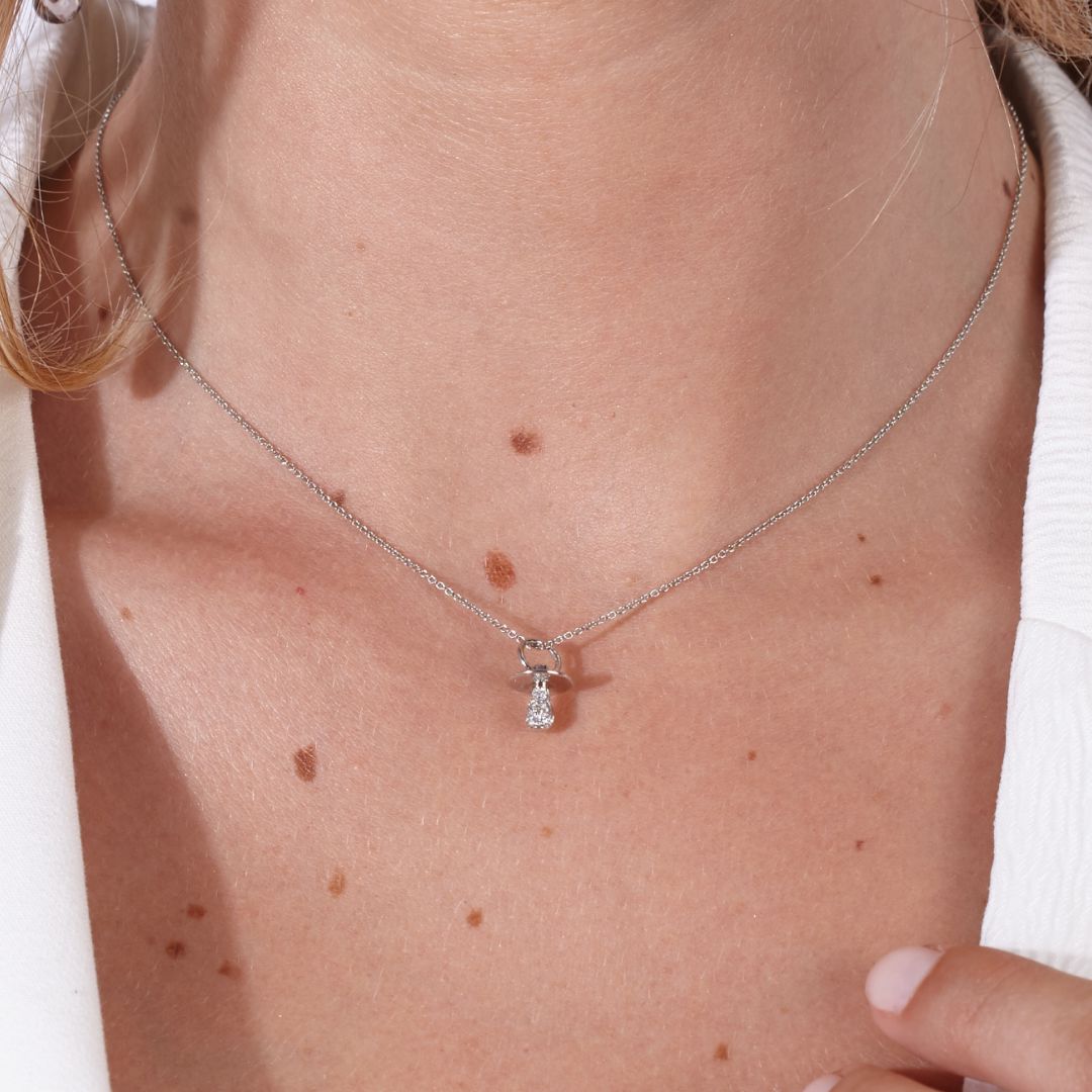 Colgante Chupete 12mm Oro Blanco 18k con Diamantes Necklaces Elena Carrera
