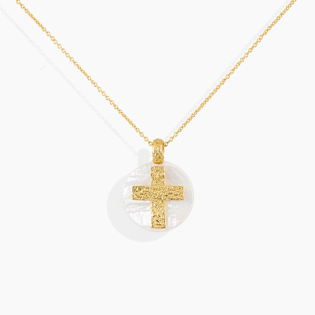 Collar Cruz Oro Amarillo 18k con Nácar Natural Necklaces Elena Carrera