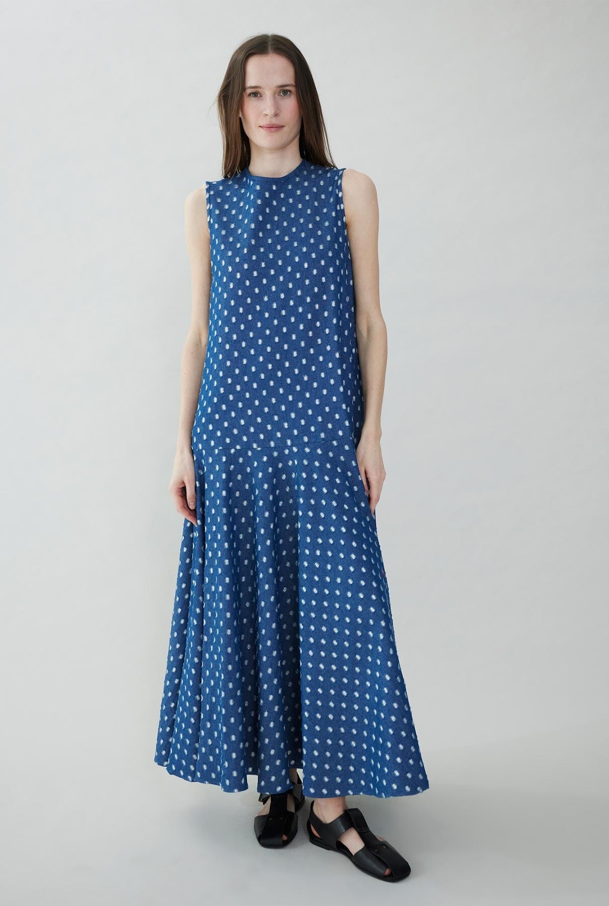 Denim dress with silver polka dots and ruffle Dresses Tot-Hom