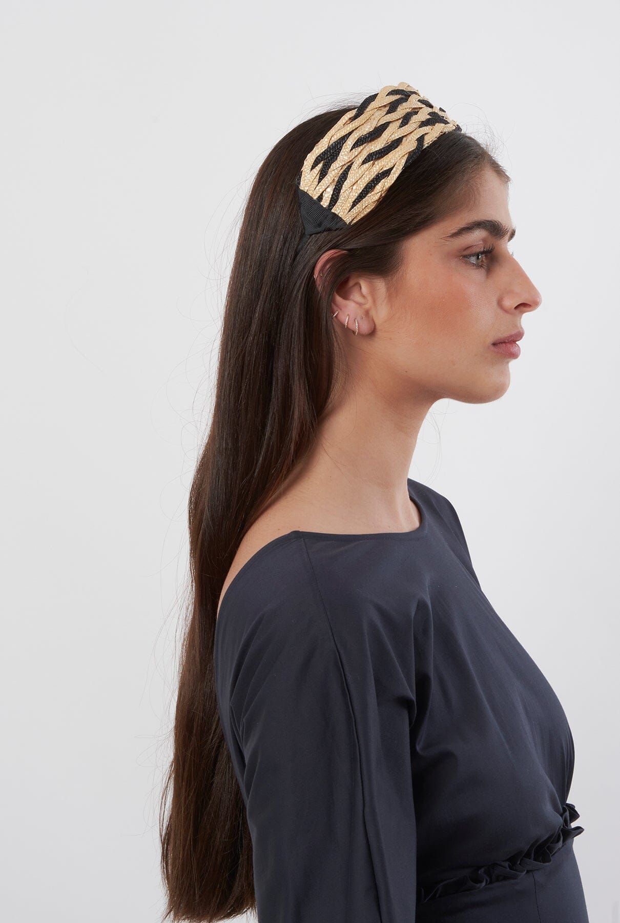 Diadema trenzada paja natural bicolor Headband Coterelle