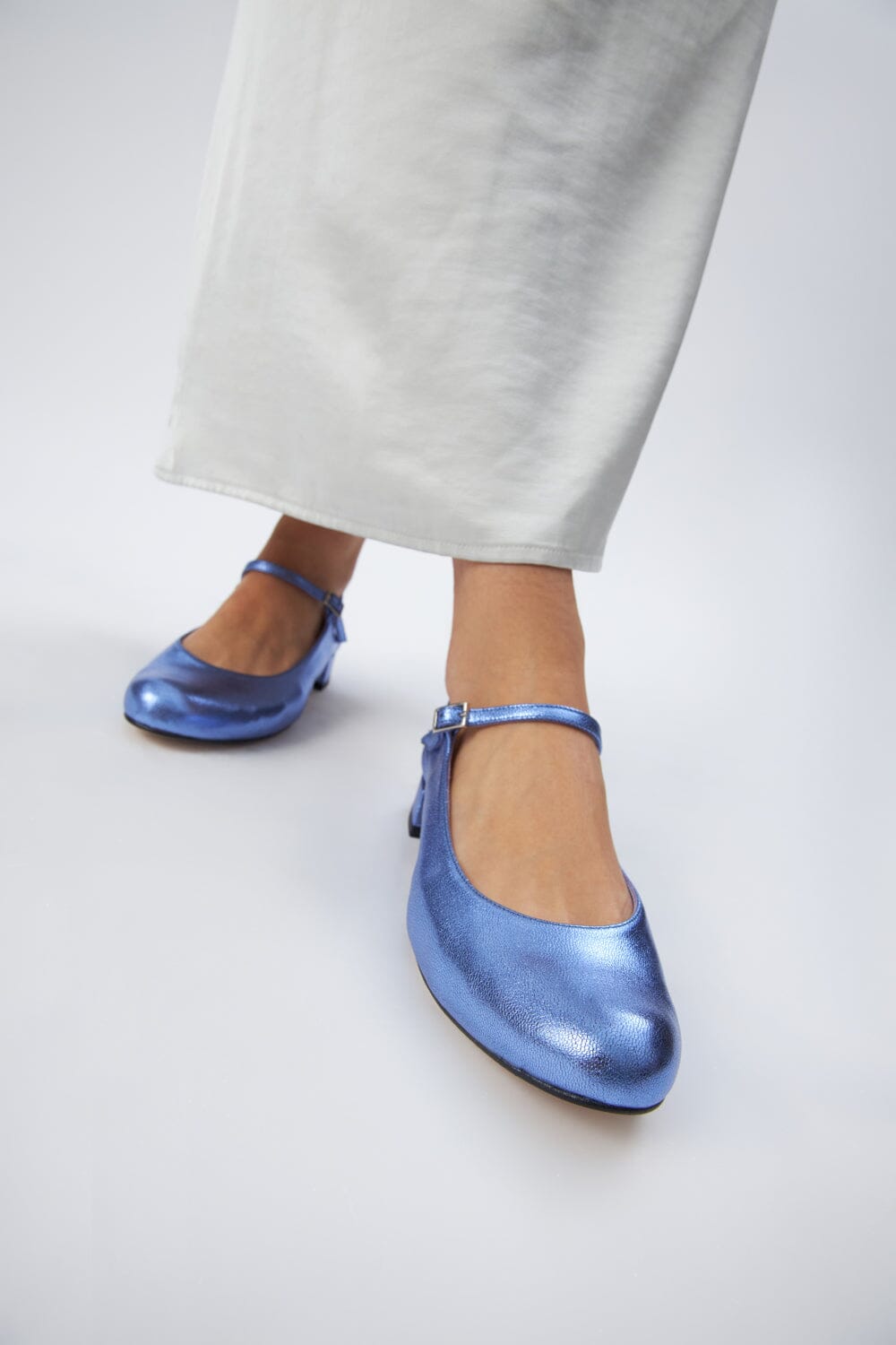 Emilia Mary Janes in Blue Metallic Leather Emilia AUGUSTA