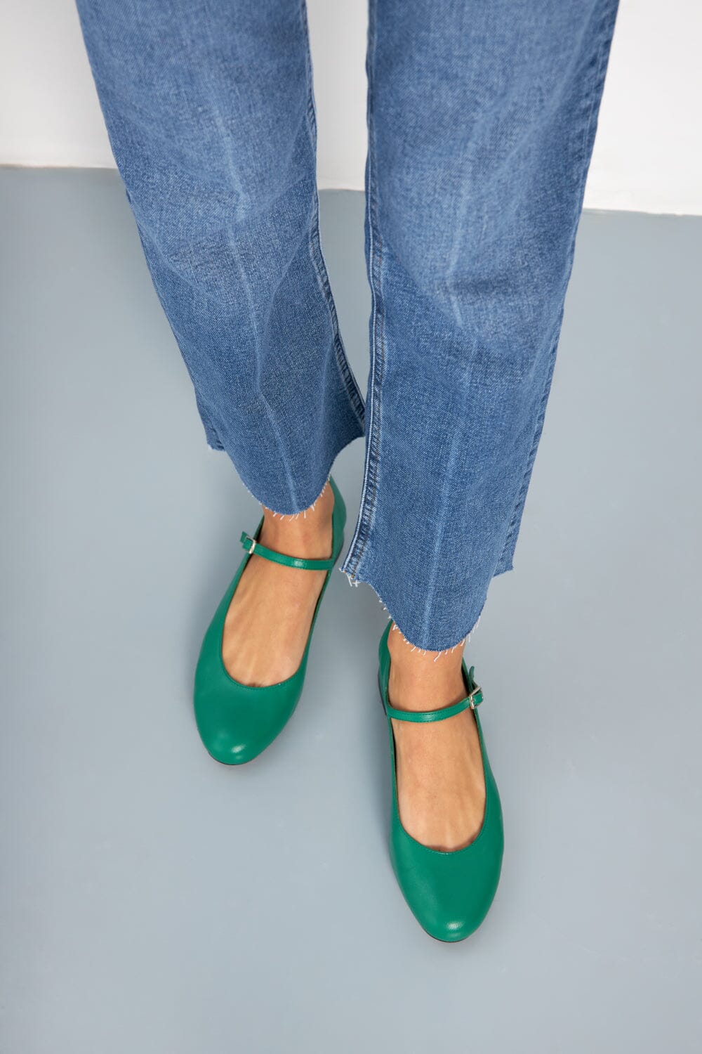 Emilia Mary Janes in Grass-coloured Leather Emilia AUGUSTA