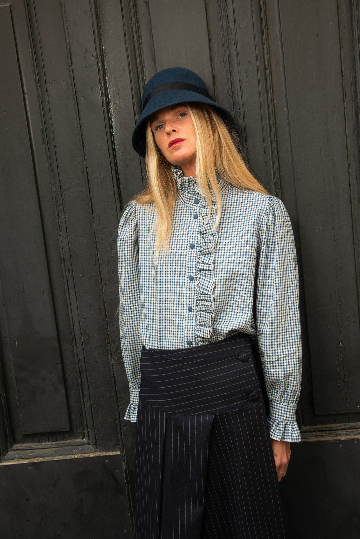 Falda Cruzada Valmira Rayas Azul Oscuro Skirts IPA BRAND