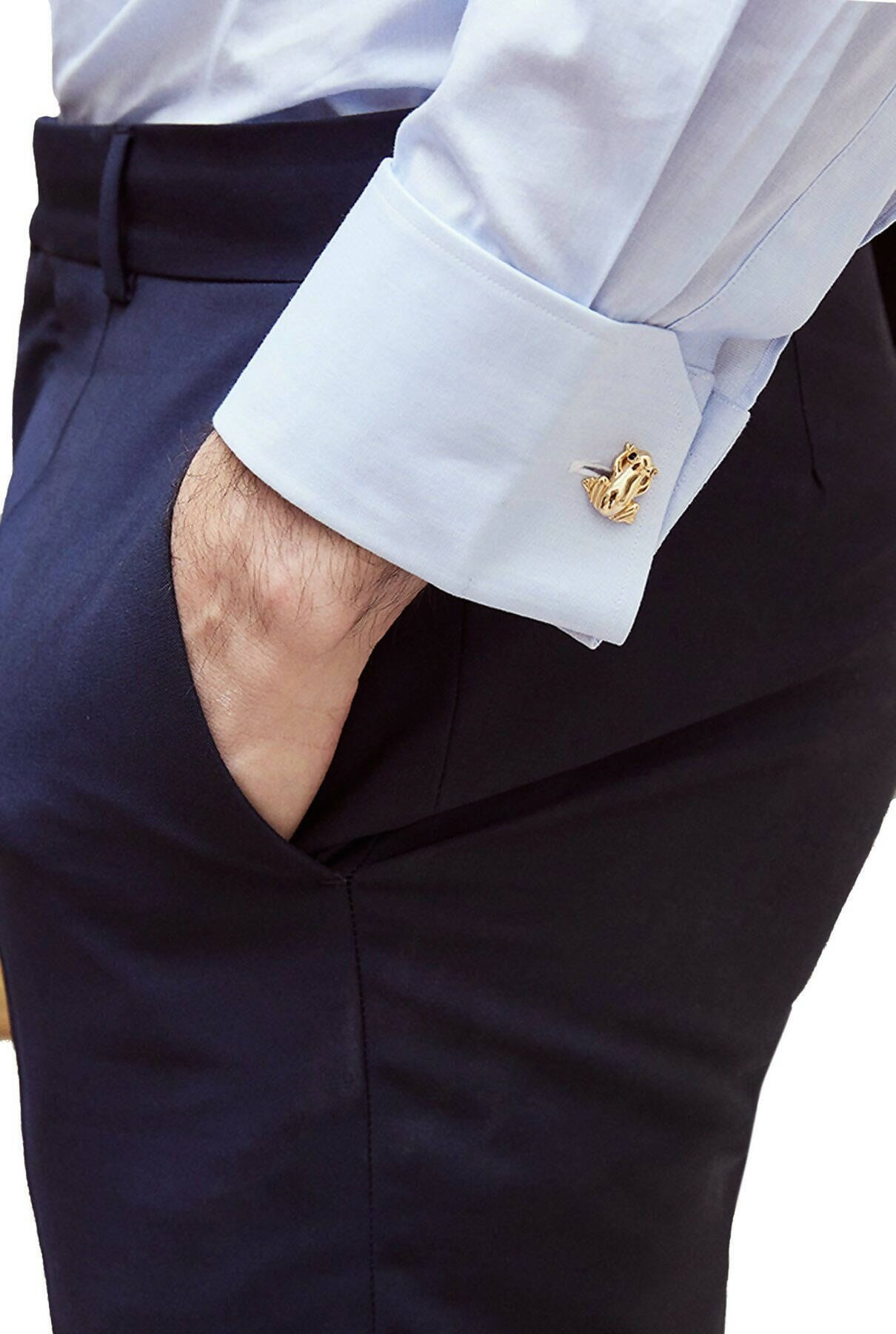 Gemelos Rana Gus dorado con ónix Broche Coolook