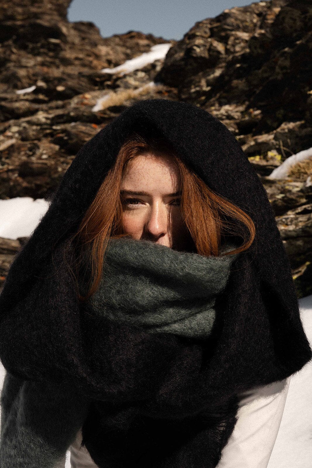 Glossy Black Mohair Scarf Accessories ELEVAA