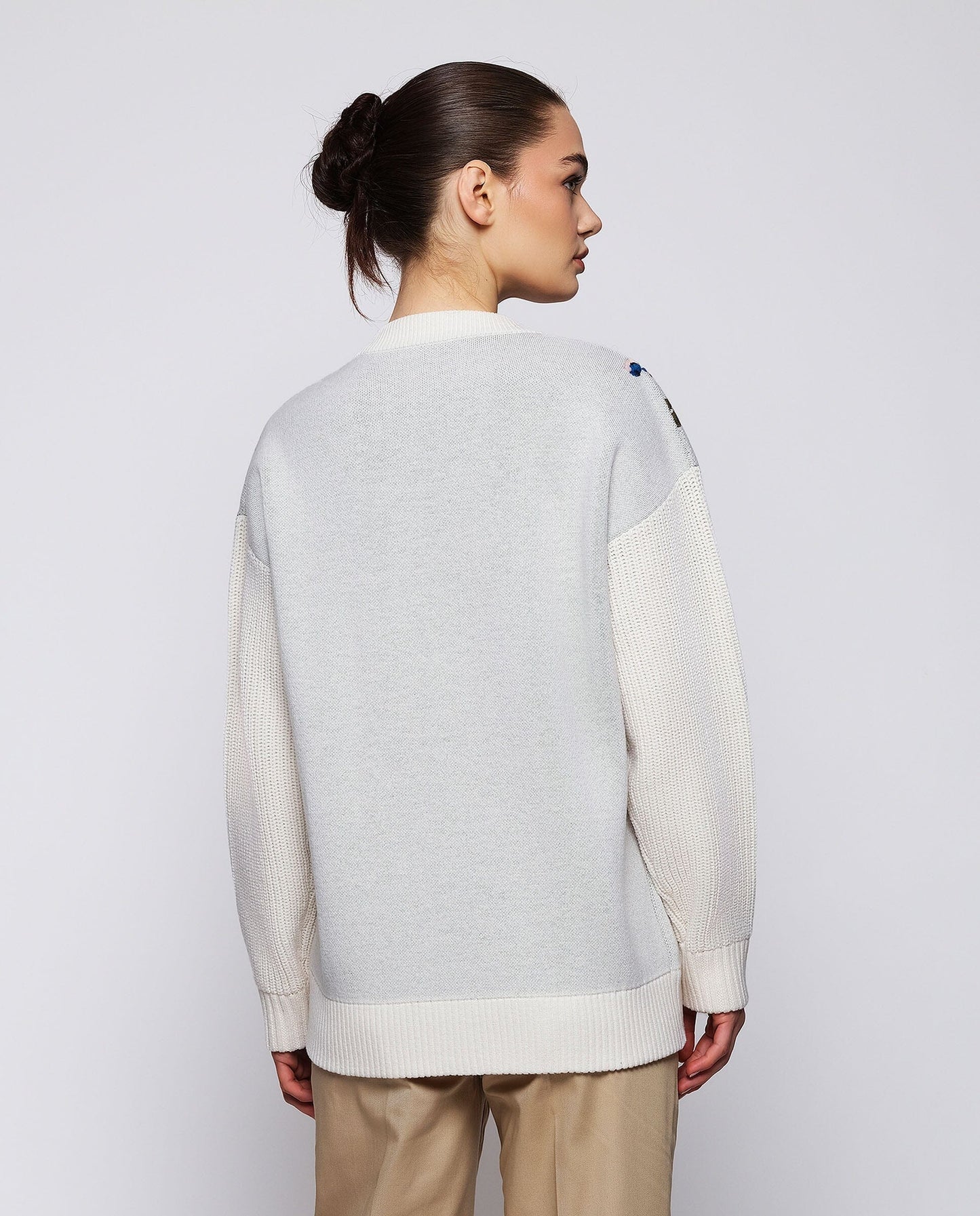 Jacquard wool cardigan with floral embroidery Shirts & Blouses Mirto