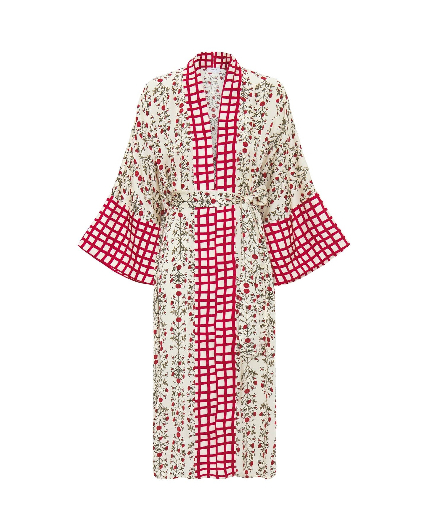 Kimono estampado floral rojo con aplique Robe Mirto