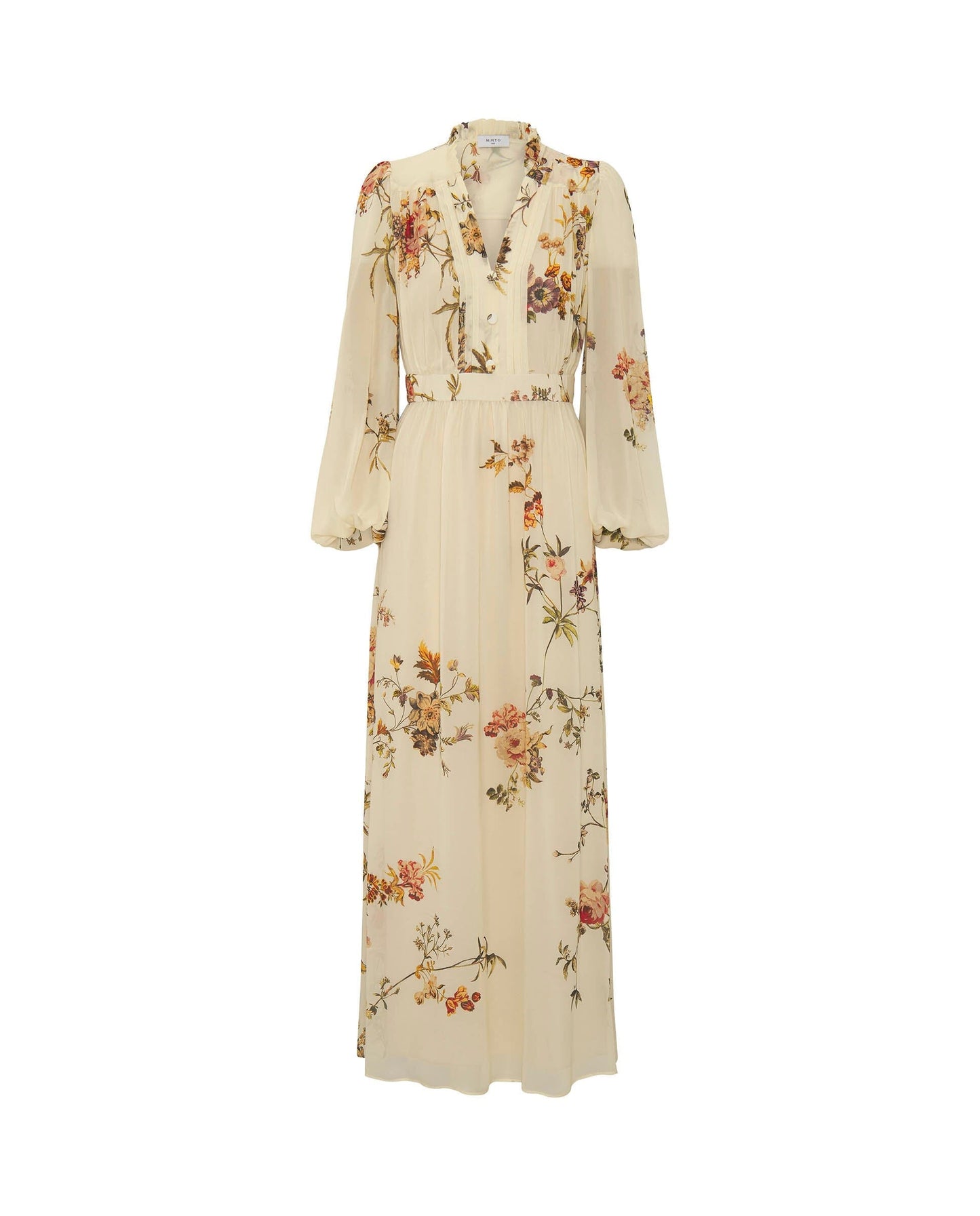 Long beige floral chiffon dress Dresses Mirto