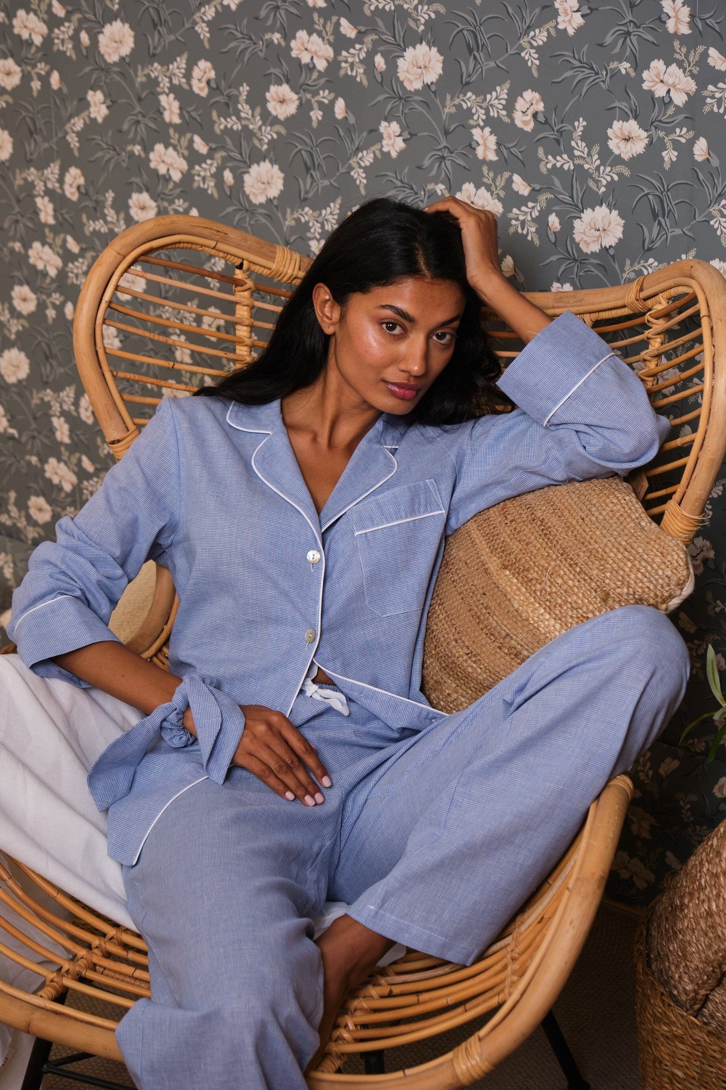 Pijama Largo Pata de Gallo Azulón Pijama de mujer Vicky Bargalló