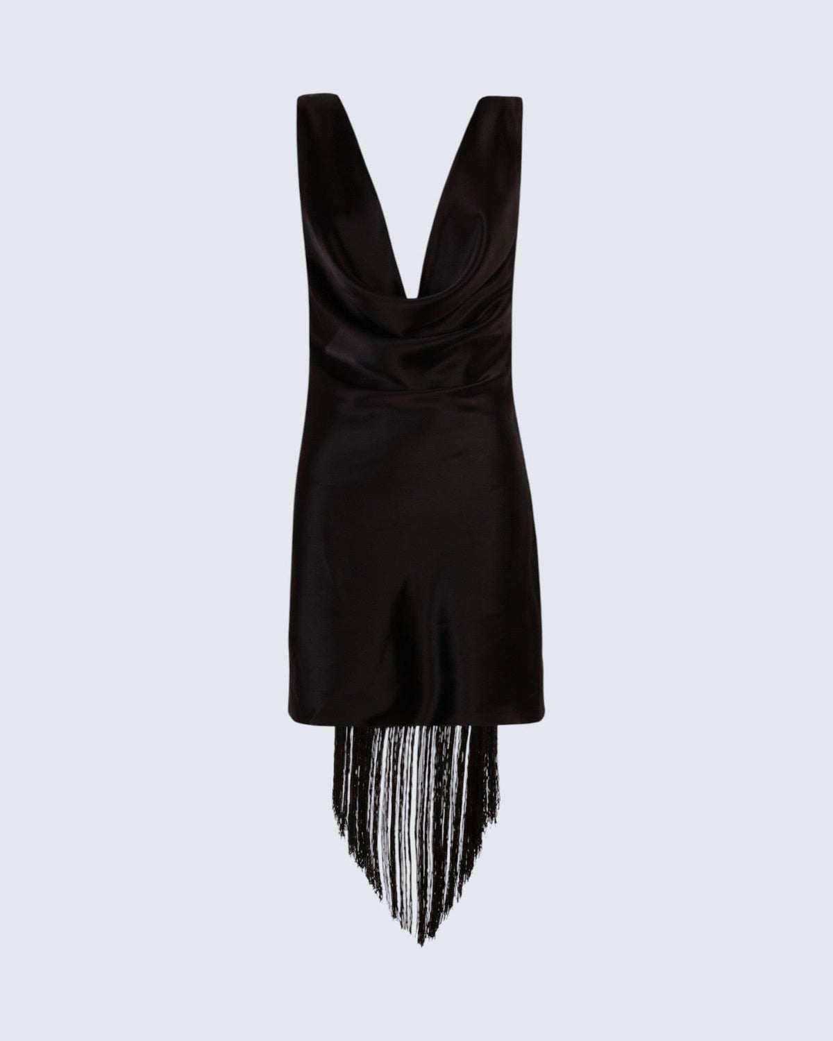 PRE ORDER | Fringed Black Satin Mini Dress Dresses PALOMO SPAIN