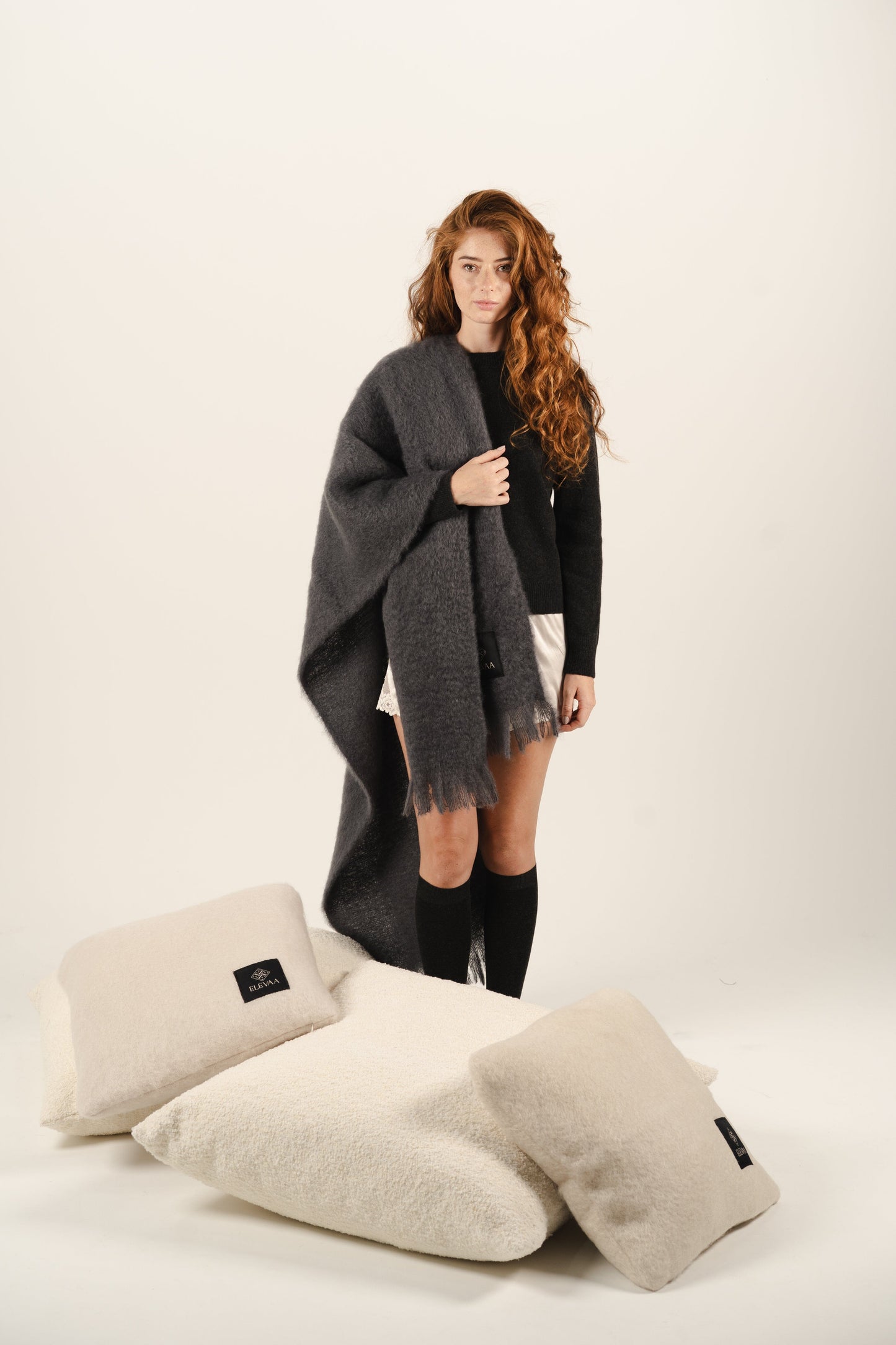 Stone Grey Mohair Shawl Accesorios ELEVAA