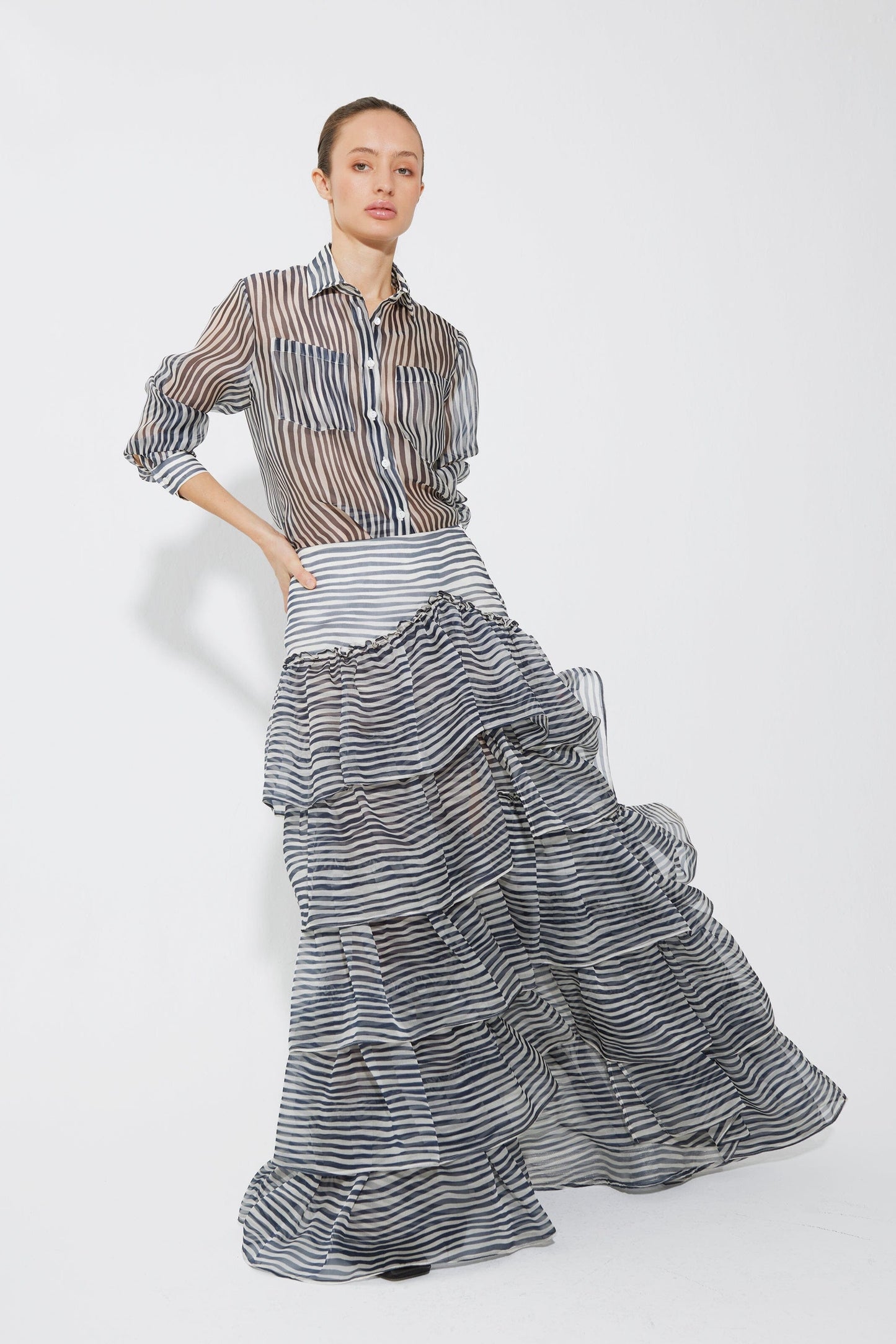 Striped printed silk organza shirt Shirts & Blouses Tot-Hom