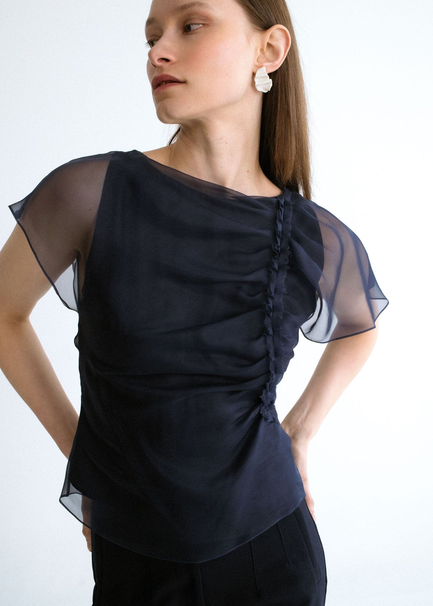 Top drapeado organza azul Shirts & blouses Miguel Marinero