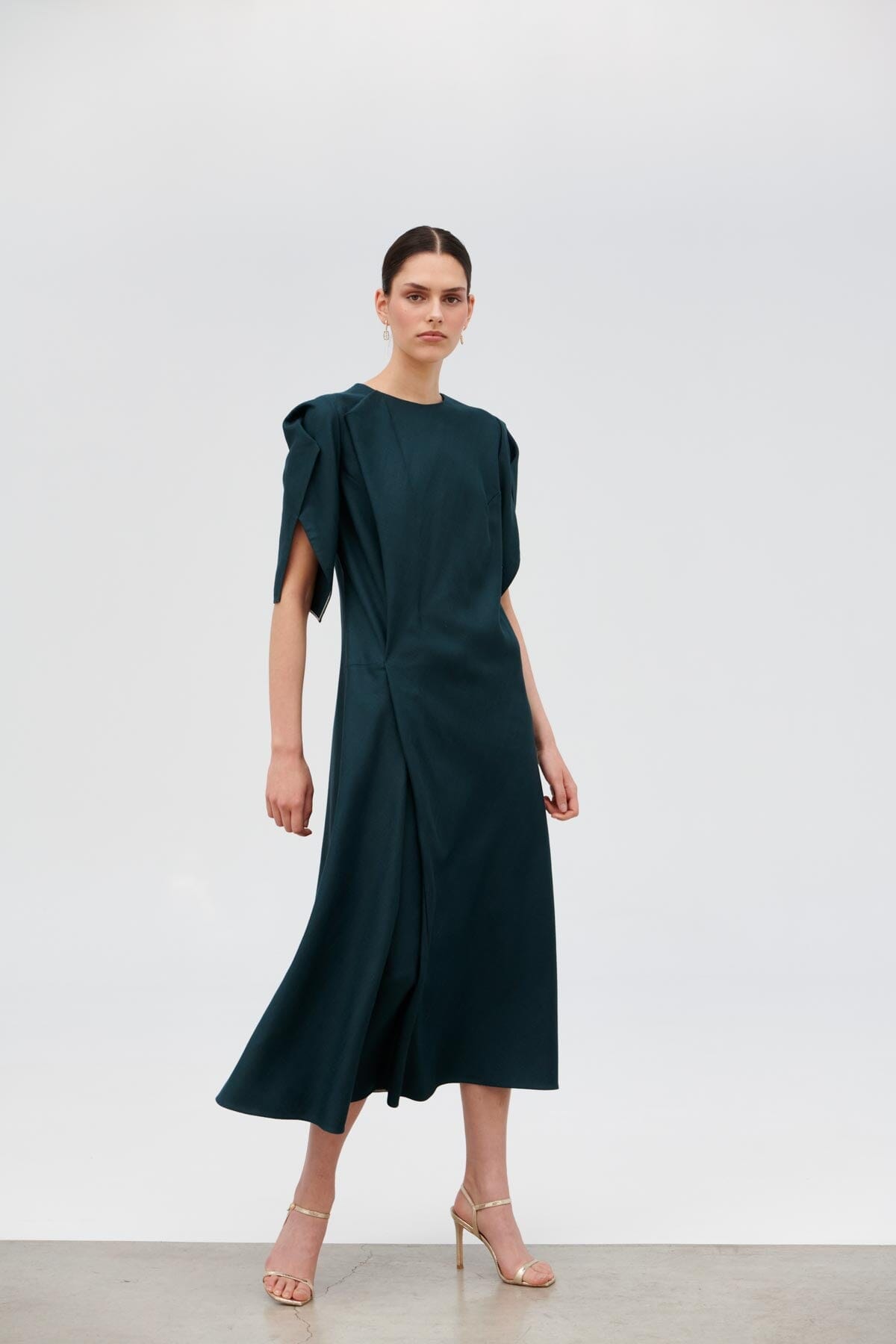 Turquoise Silk & Linen Bias-Cut Dress