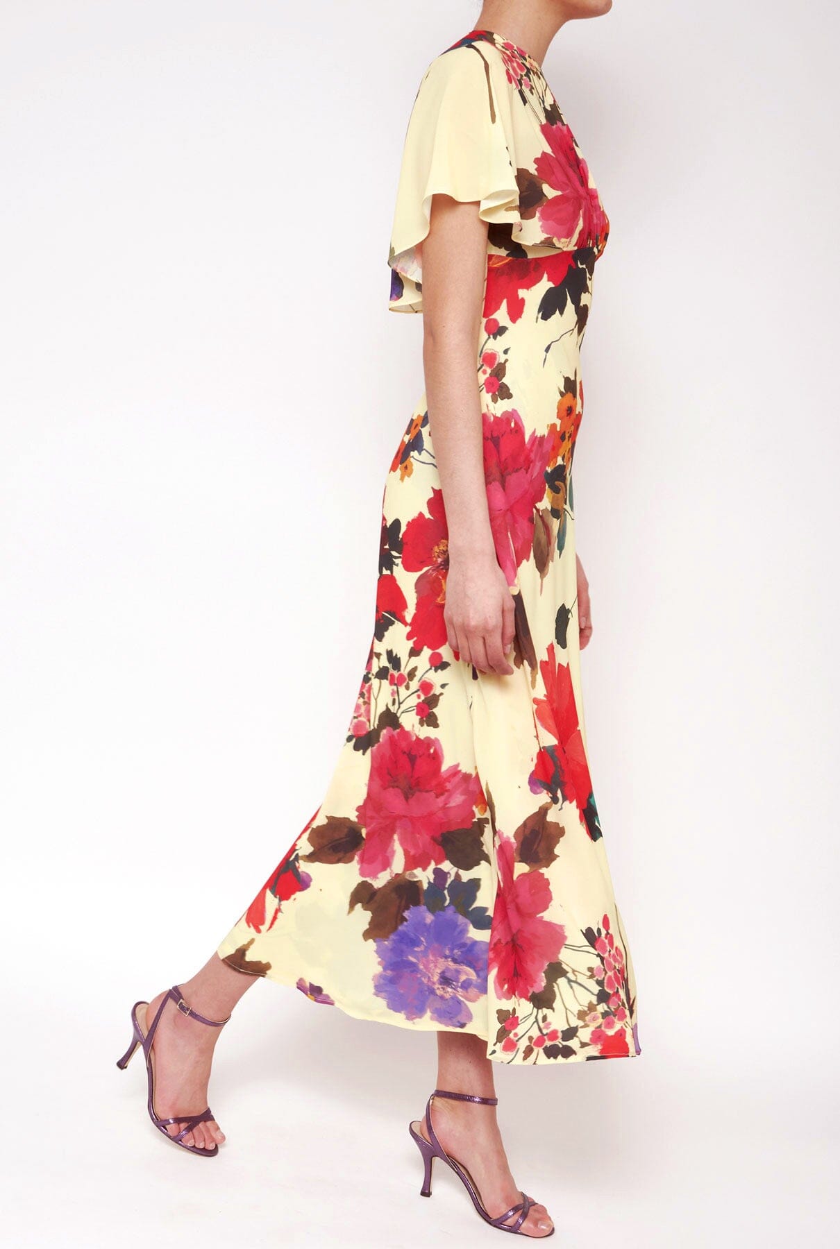 Vestido capelina flores acuareladas amarillo Dresses Juan Vidal