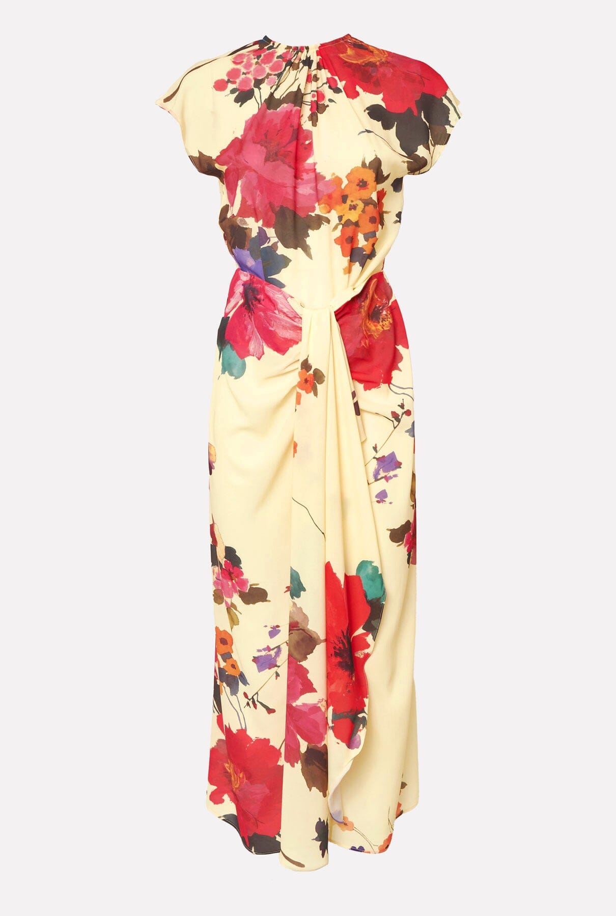 Vestido con falda nudo flores acuareladas amarillo Dresses Juan Vidal