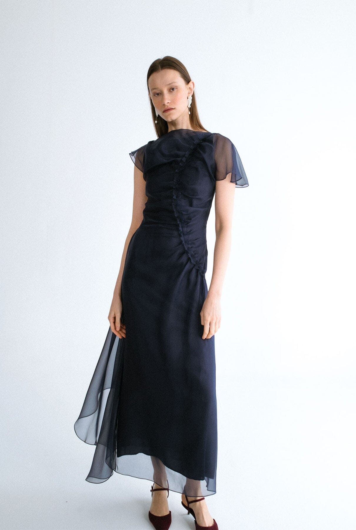 Vestido drapeado organza azul Dresses Miguel Marinero