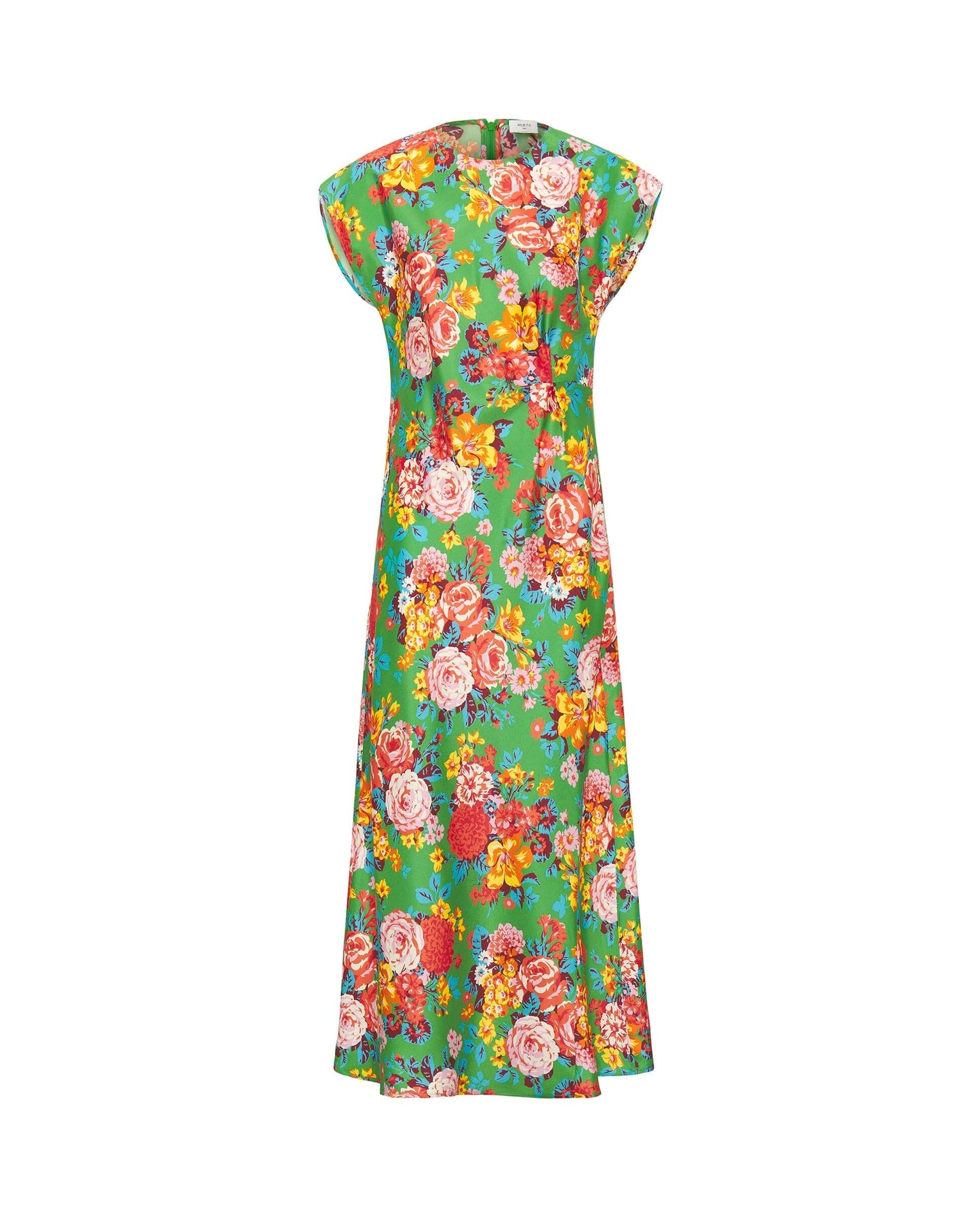 Vestido drapeado verde estampado floral seda MUJER / VESTIDOS Mirto