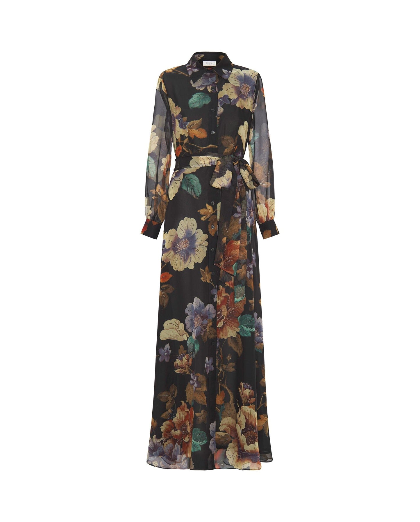 Vestido largo negro de gasa estampado floral MUJER / VESTIDOS / VESTIDOS Mirto