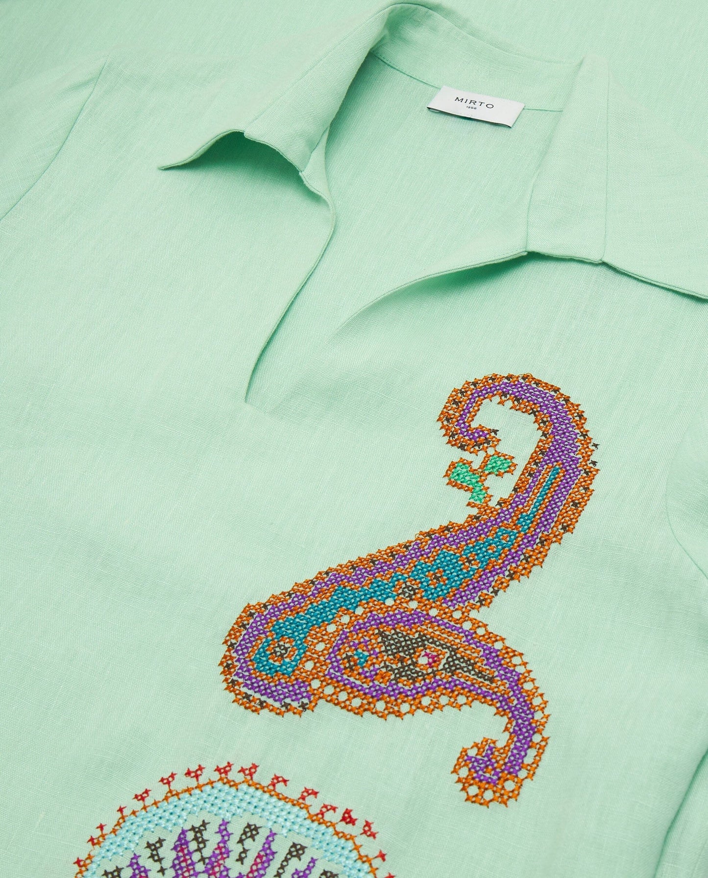 Vestido verde bordado paisley de lino Dresses Mirto