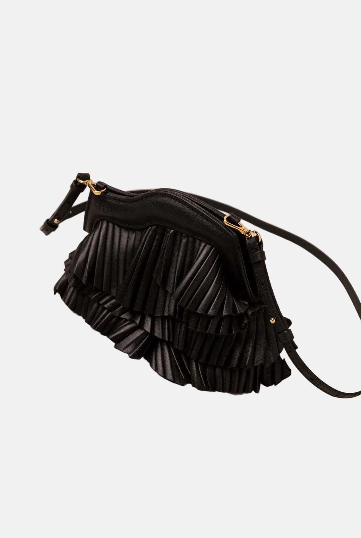 Vuelo Pleated Black Leather Soft Clutch Crossbody bags RFB