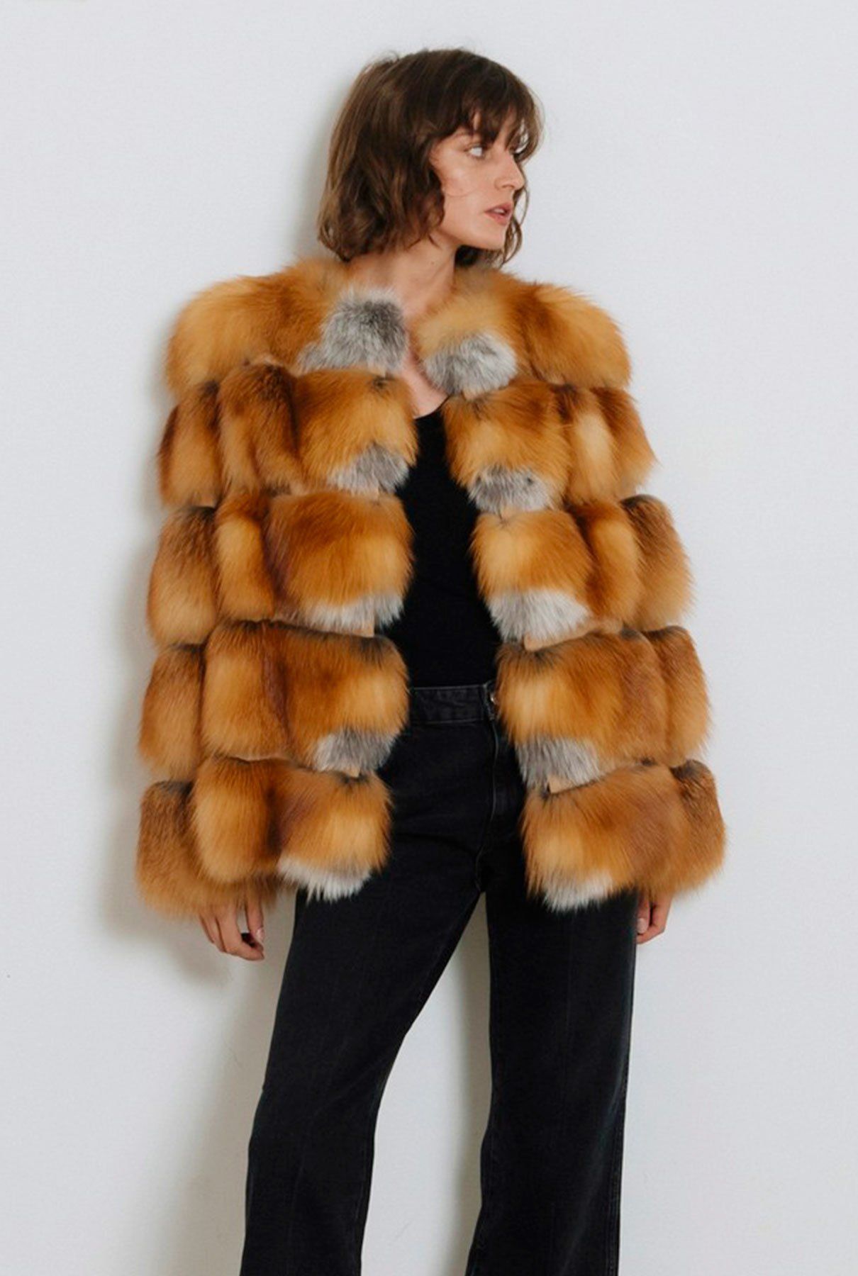 Chaqueta larga acolchada abrigo de invierno con pelo natural para mujer  marrón Bolf M688