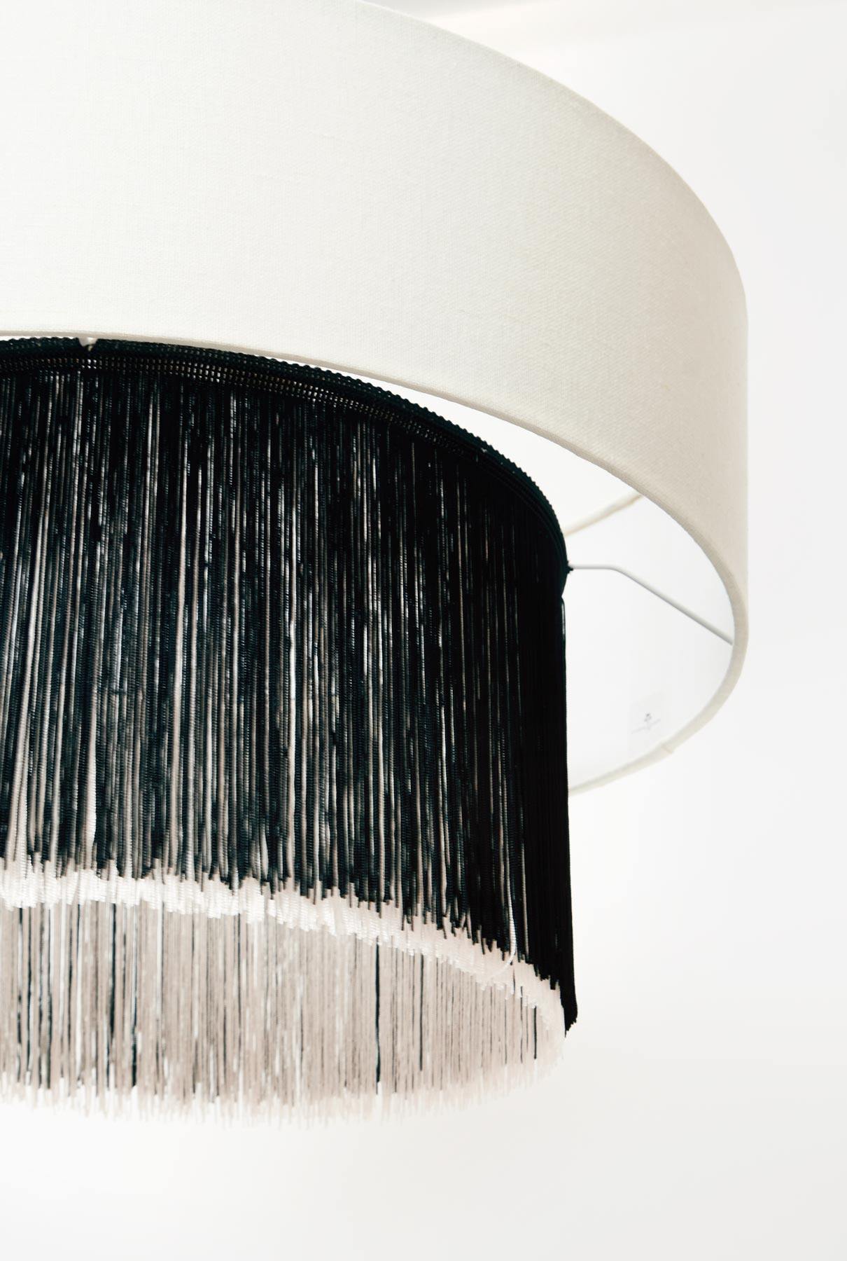 Doble drum lampshade with black and white fringes Lighting Otherlamps