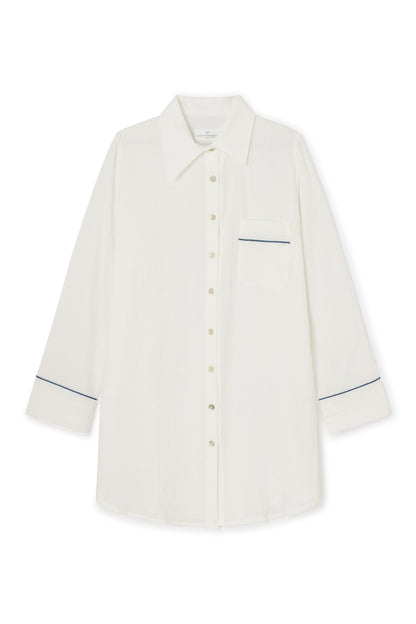 Camisola Bambula Blanca vivo azul índigo