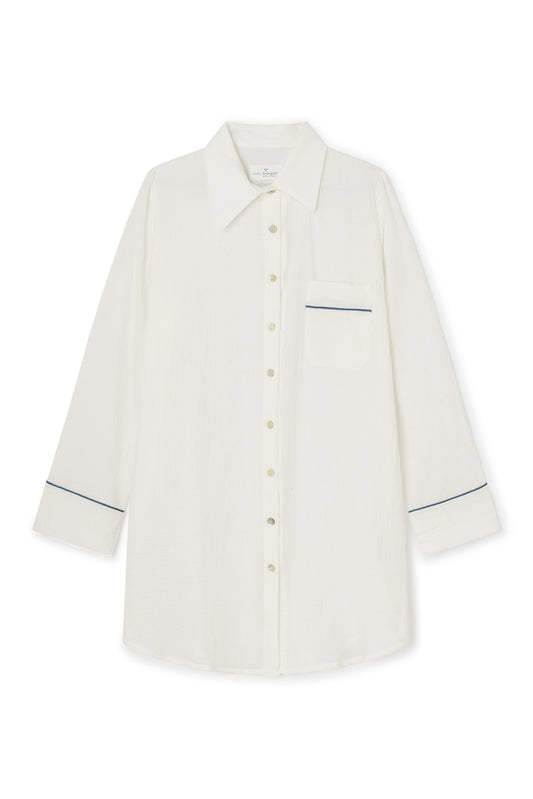Camisola Bambula Blanca vivo azul índigo