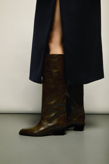 Sarah Boots in Khaki Leather