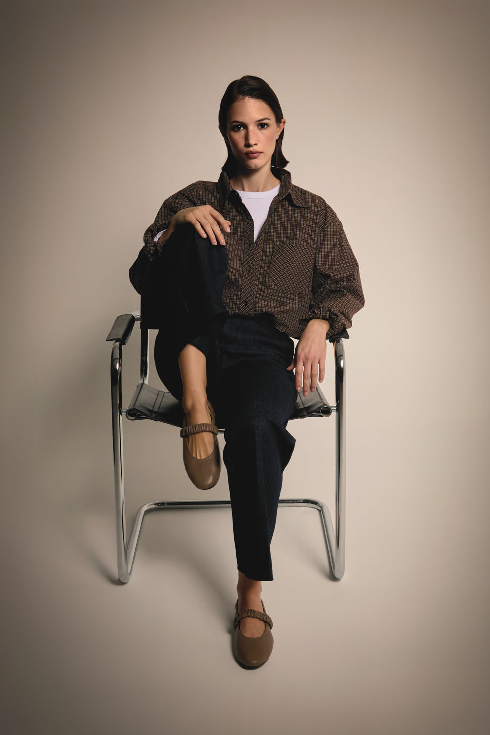 Charlie Ballet Flats in Taupe Leather