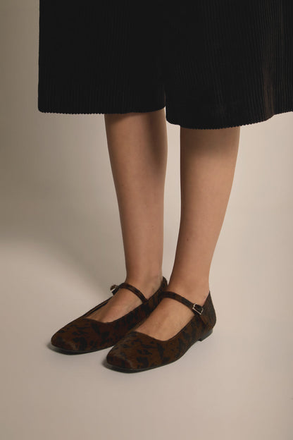 Julieta Mary Janes in Dark Leopard Calf Hair