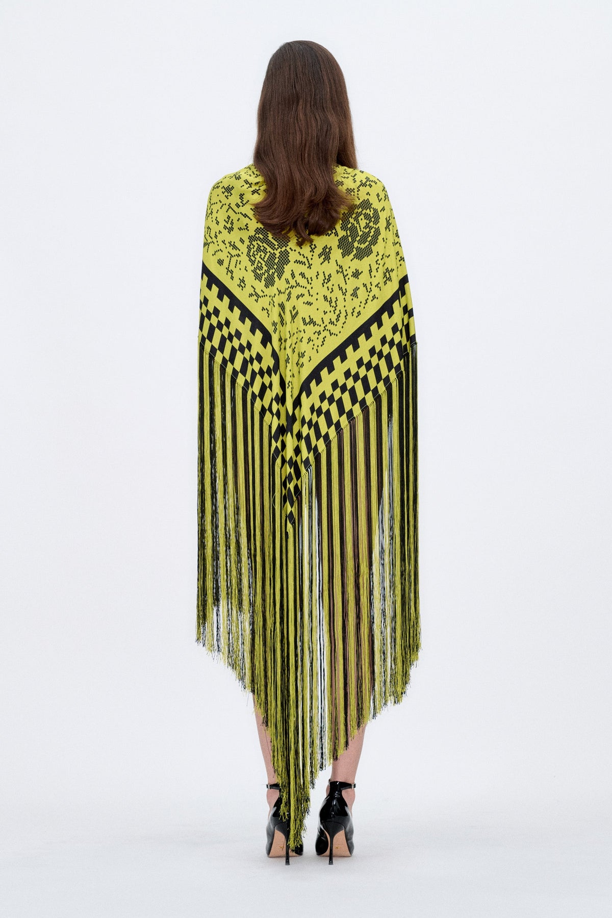 Pixel Lime Fringed Shawl