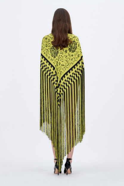 Pixel Lime Fringed Shawl