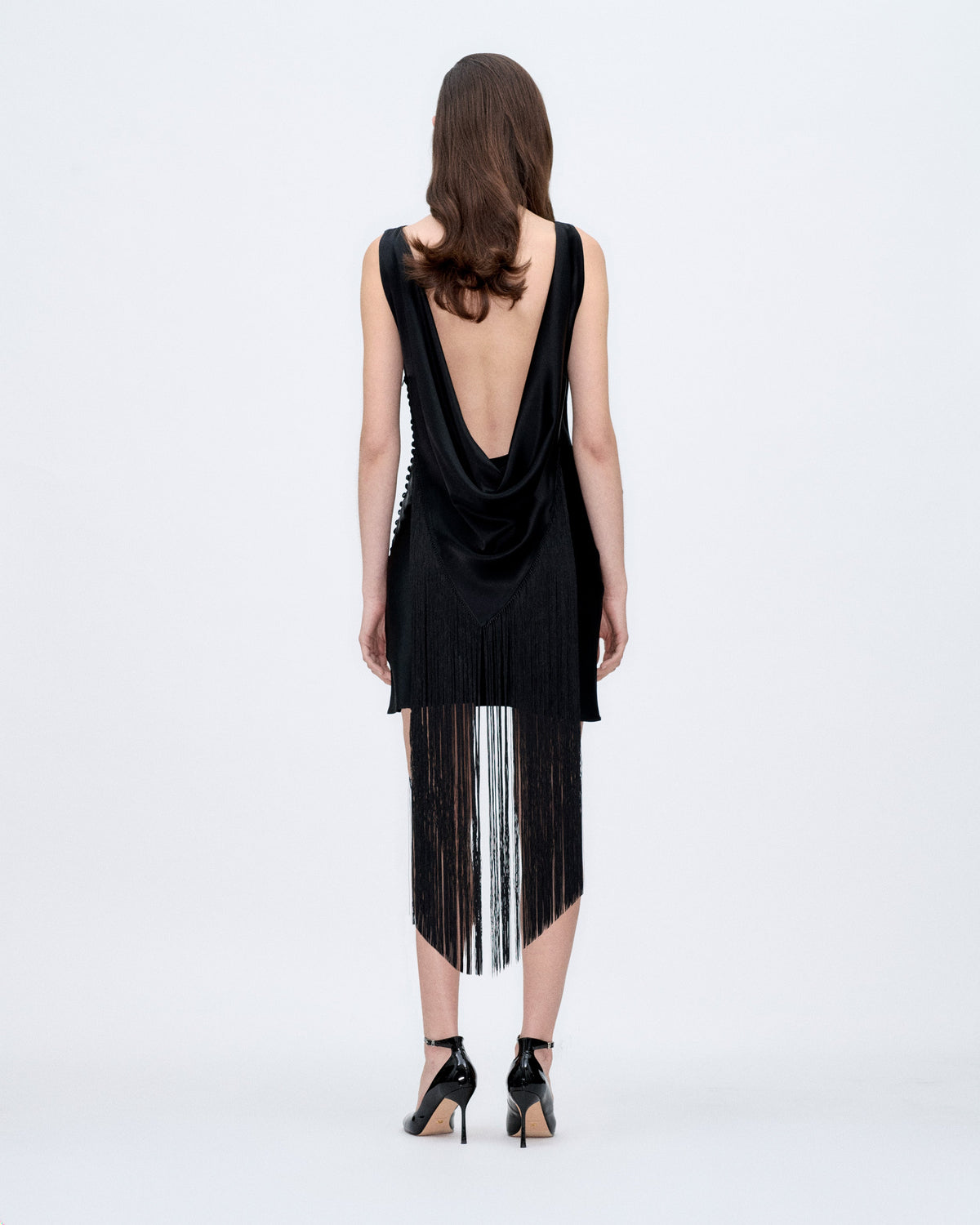 PRE ORDER | Fringed Black Satin Mini Dress