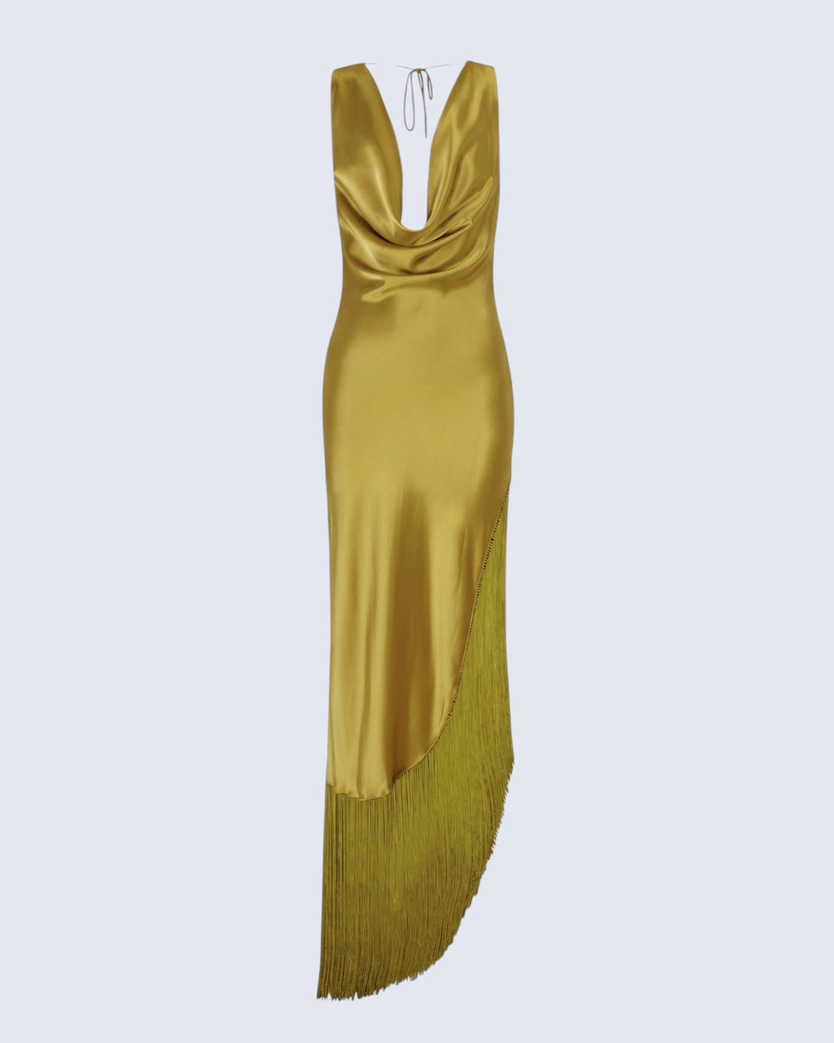 *HECHO A MEDIDA | Vestido largo de satén lima con flecos