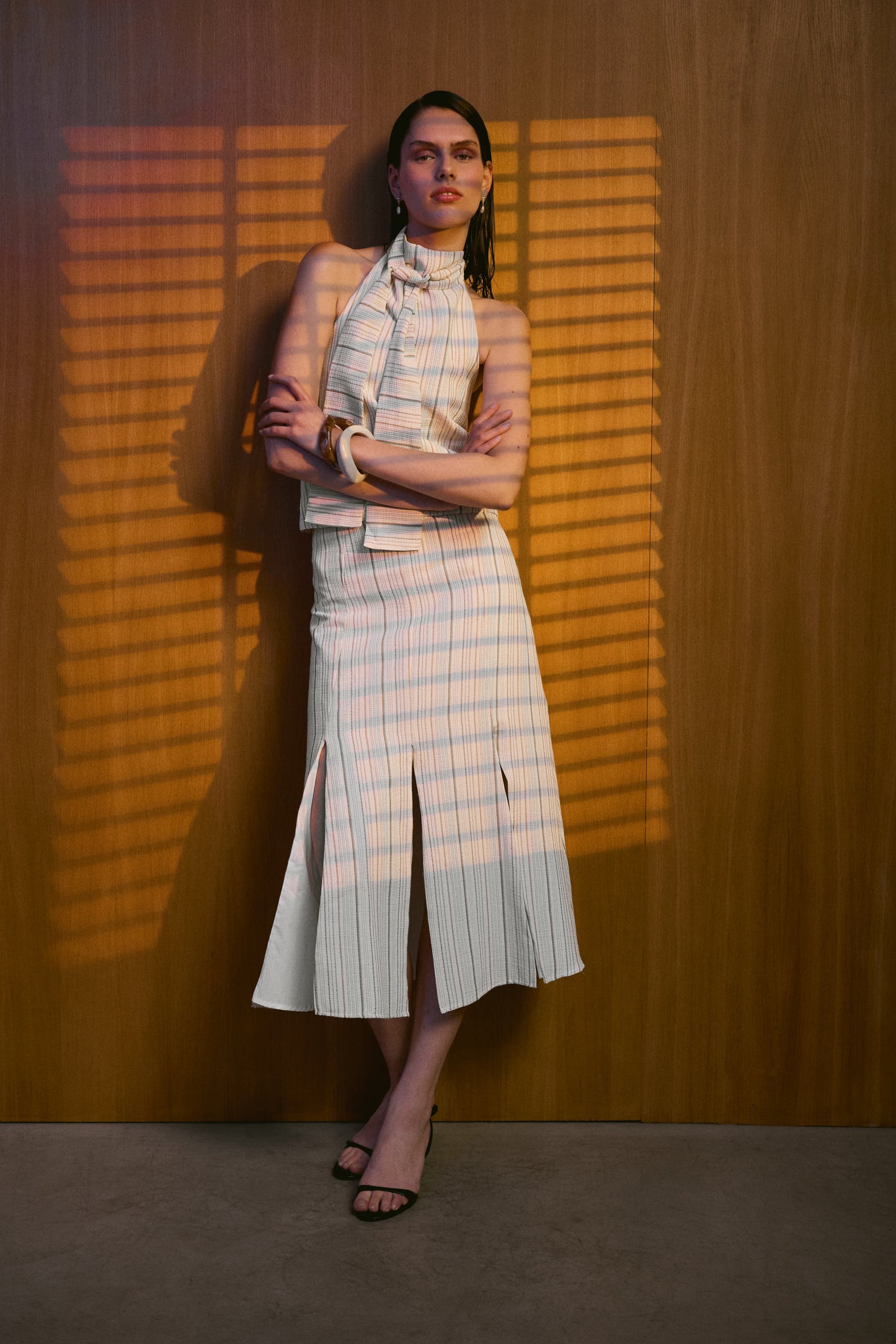 Falda Armonia Crudo Rayas Beige