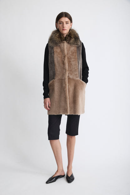 Grey two-tone faux fur vest