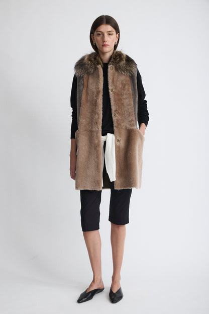 Grey two-tone faux fur vest