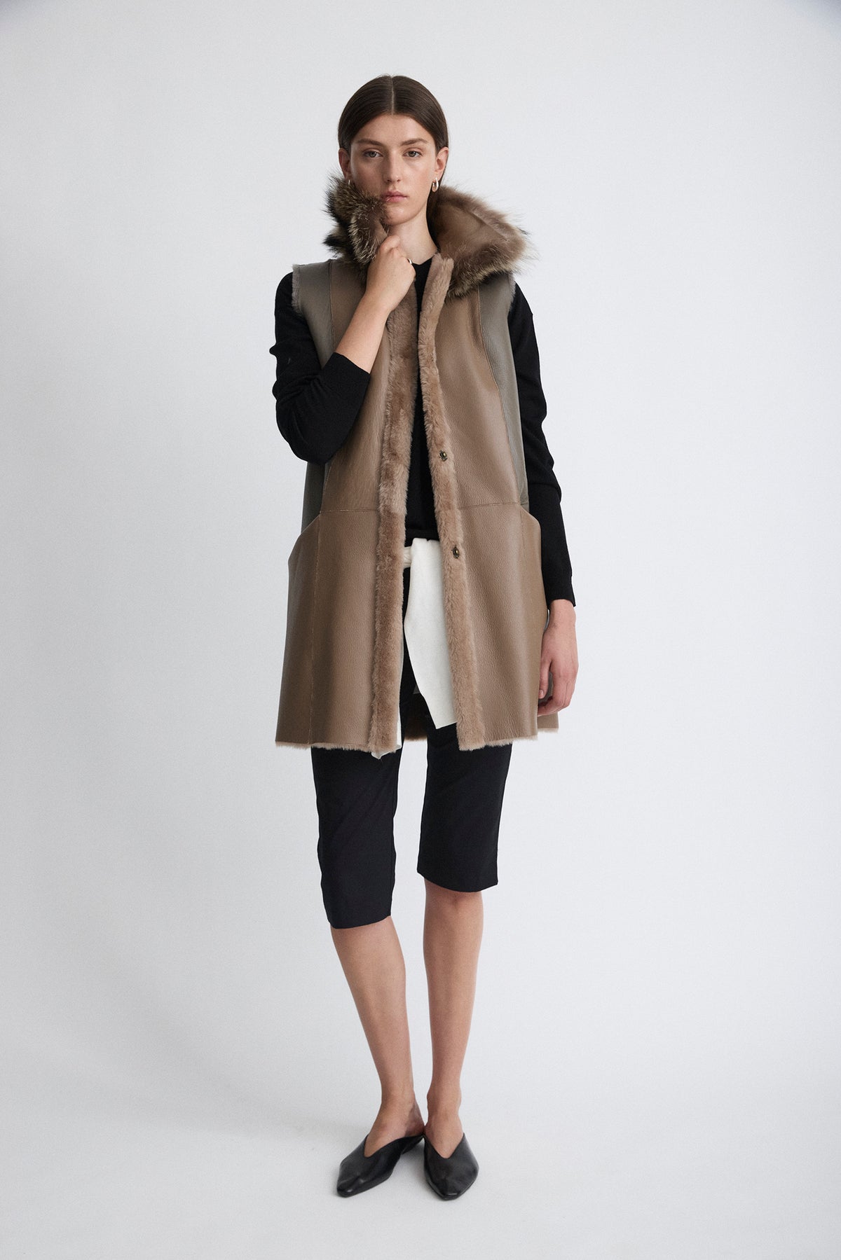 Grey two-tone faux fur vest