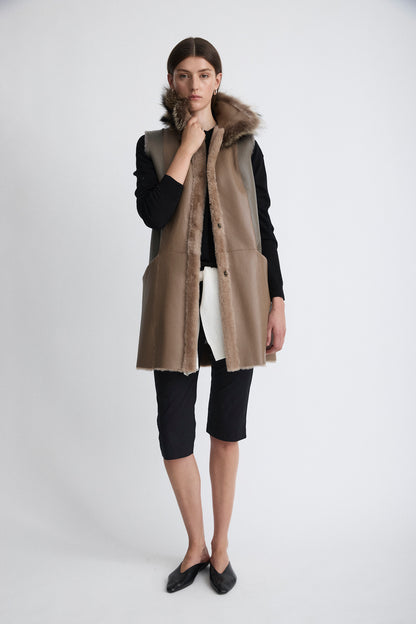 Grey two-tone faux fur vest